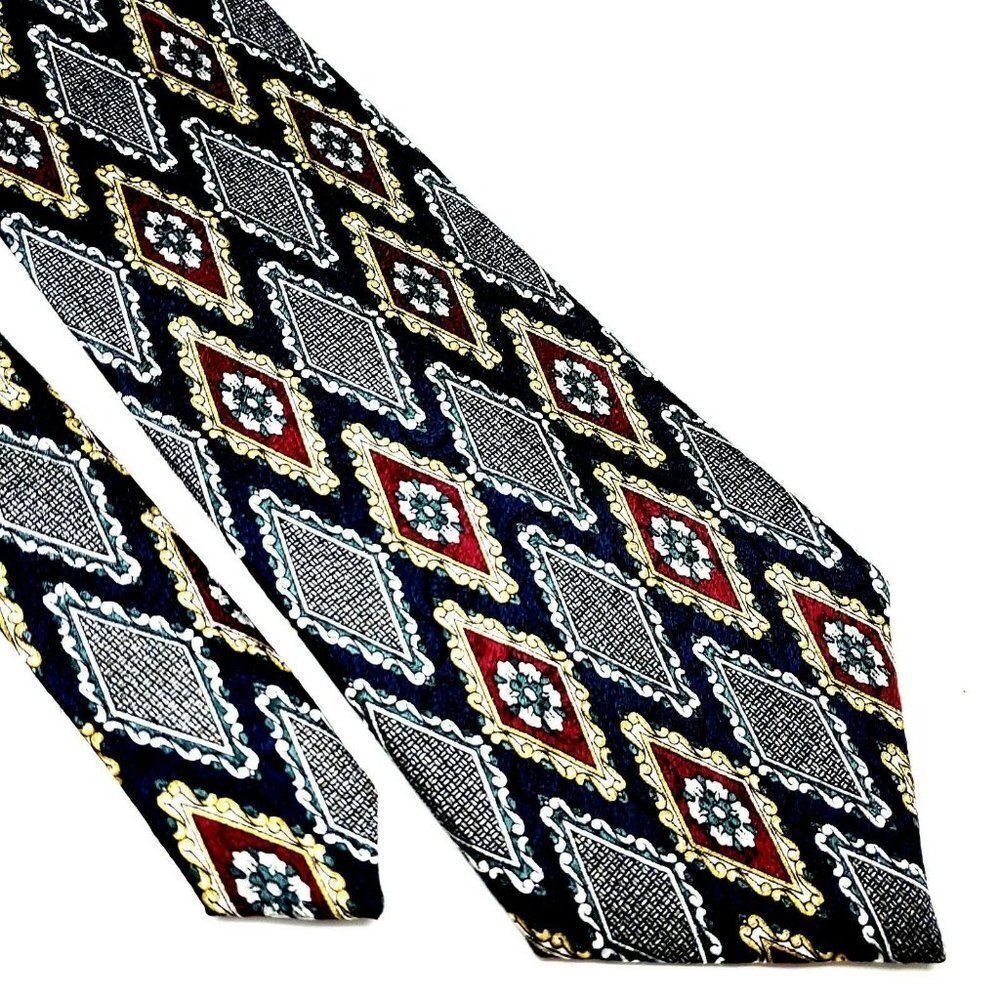 Pierre Cardin Silk Tie Print Blue Geometric Short Wide